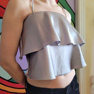 Zara Silver/Gray Tiered Spaghetti Strap Shirt